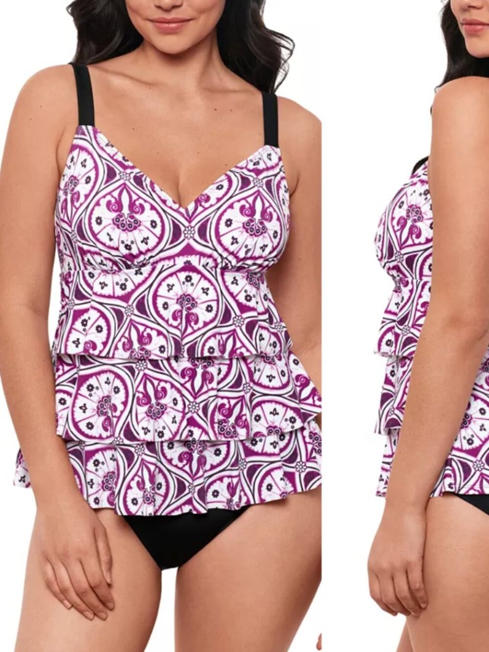 Swim Solutions Printed Tiered Fauxkini One-Piece Swimsuit NWT Sz 16